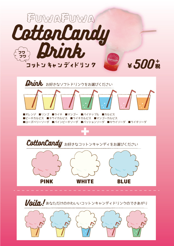 オリジナルコットンキャンディドリンク スタート Gourmandise Cafe グルマンディーズカフェ 兵庫 神戸umieハーバーランド 東京 ラフォーレ原宿